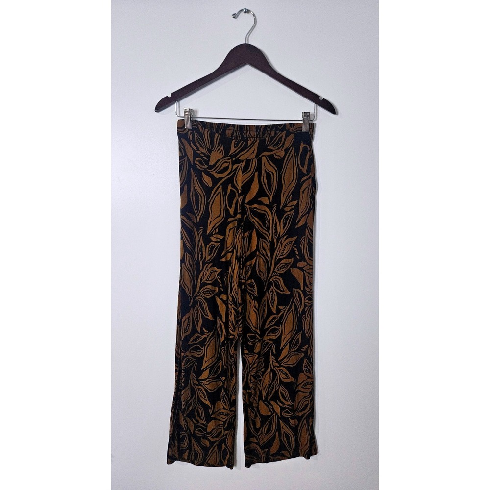 Industry Republic Clothing Wide Leg Pants Large Black Brown Tropical Leaf Print - Picture 2 of 6